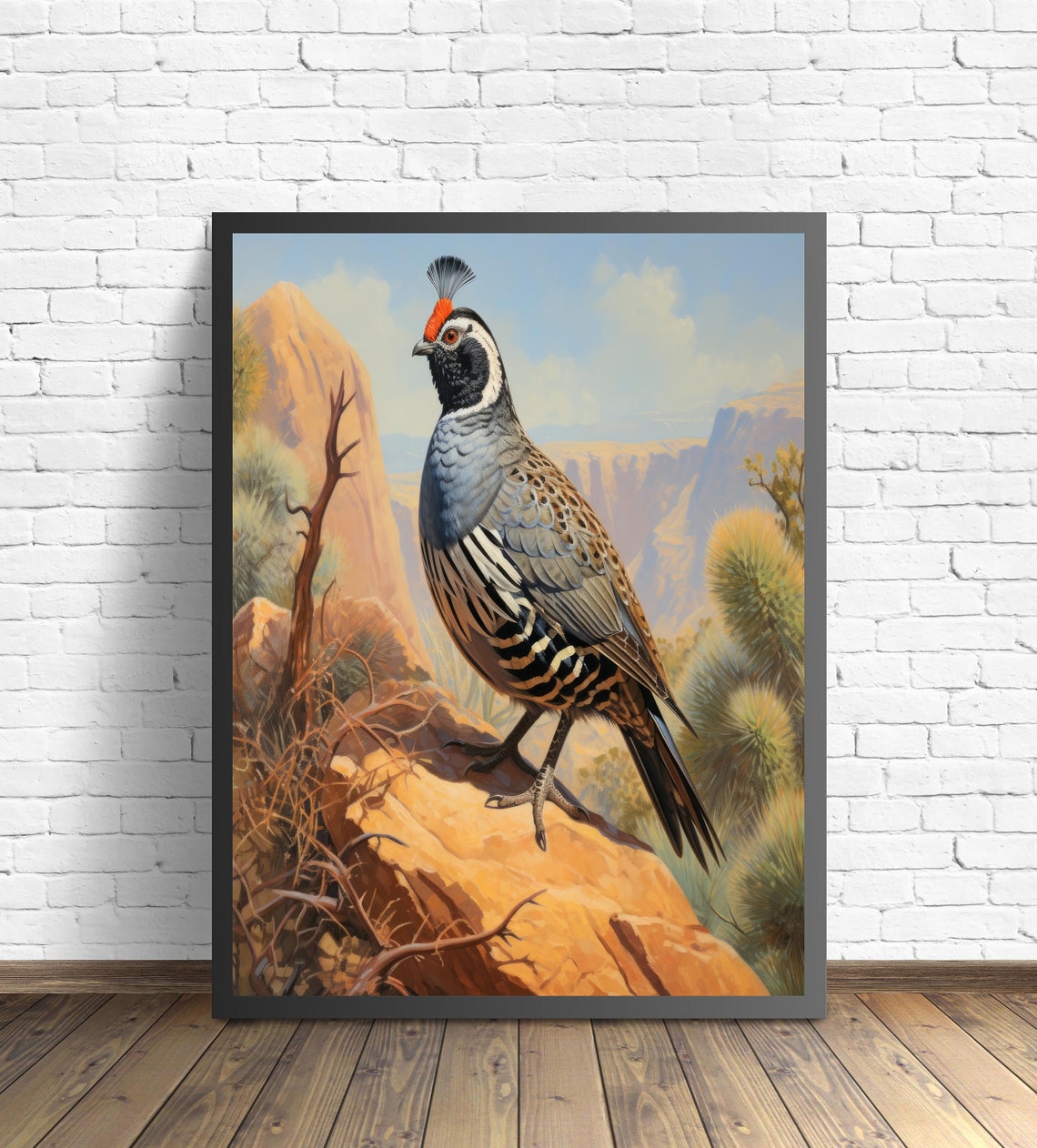 California Quail Standing On A Desert Rock At Sunrise Poster - Image 2