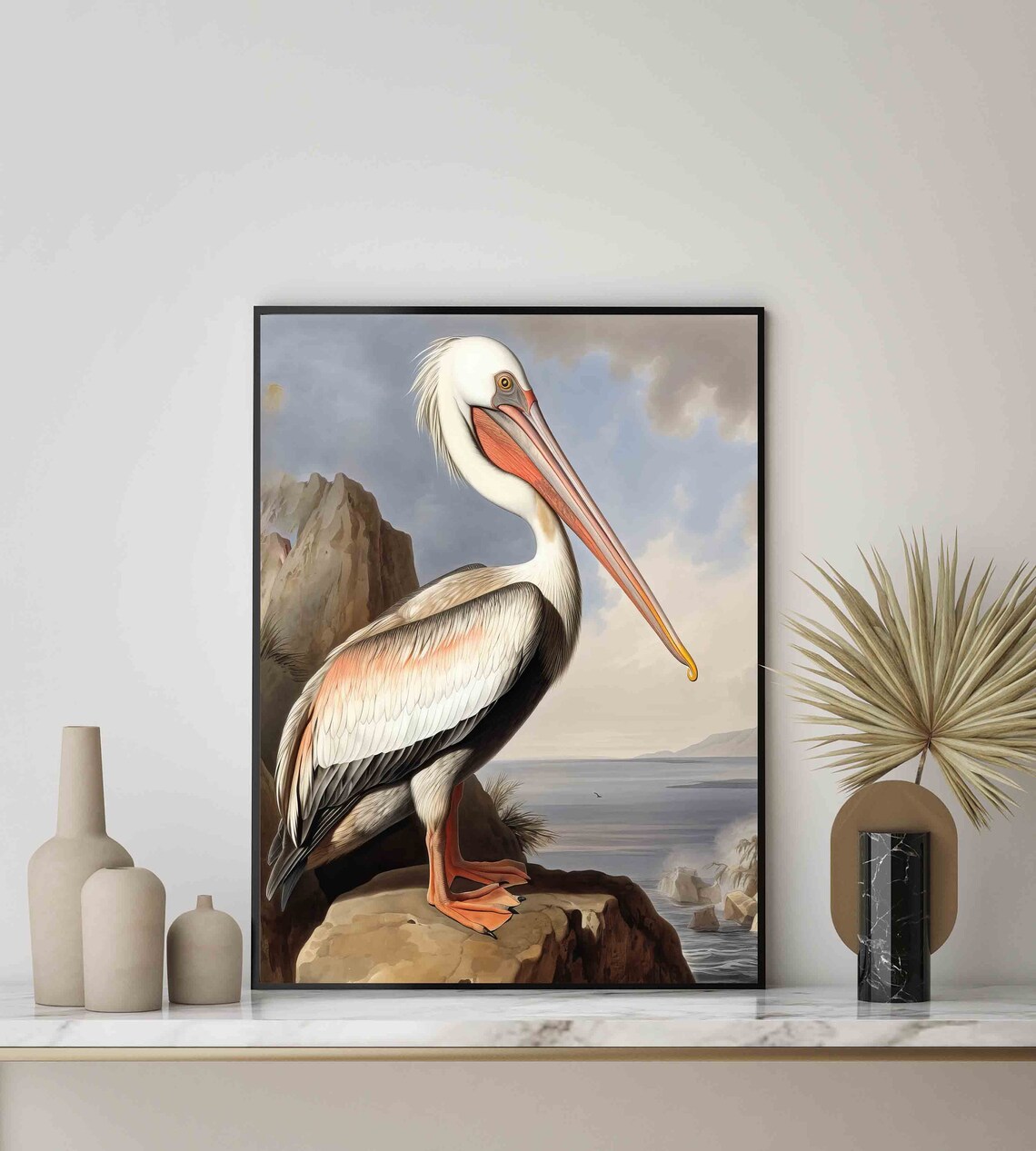 Pelican on Coastal Rock Vintage Bird Natural History Painting Print - Image 2