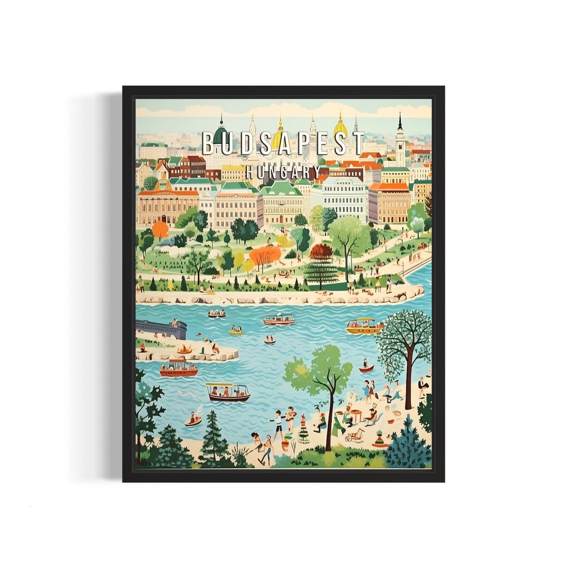 Budapest Hungary Danube River Boats Retro City Travel Poster