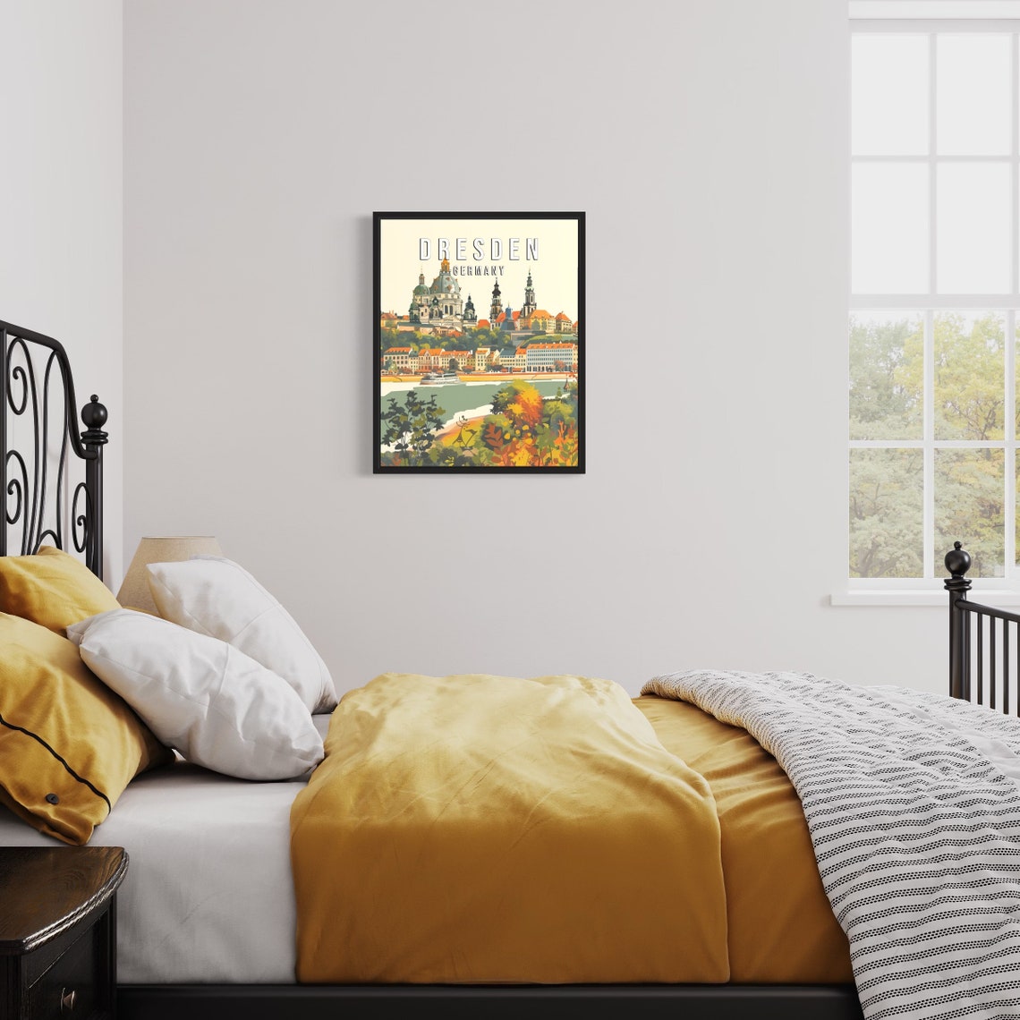 Dresden Germany Elbe River Old Town Skyline Illustrated Poster - Image 3