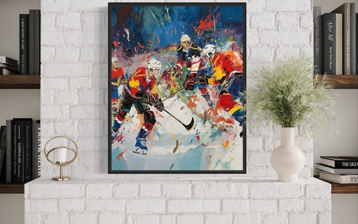 Ice Hockey Game Abstract Oil Painting Dynamic Action Sports Poster - Image 3