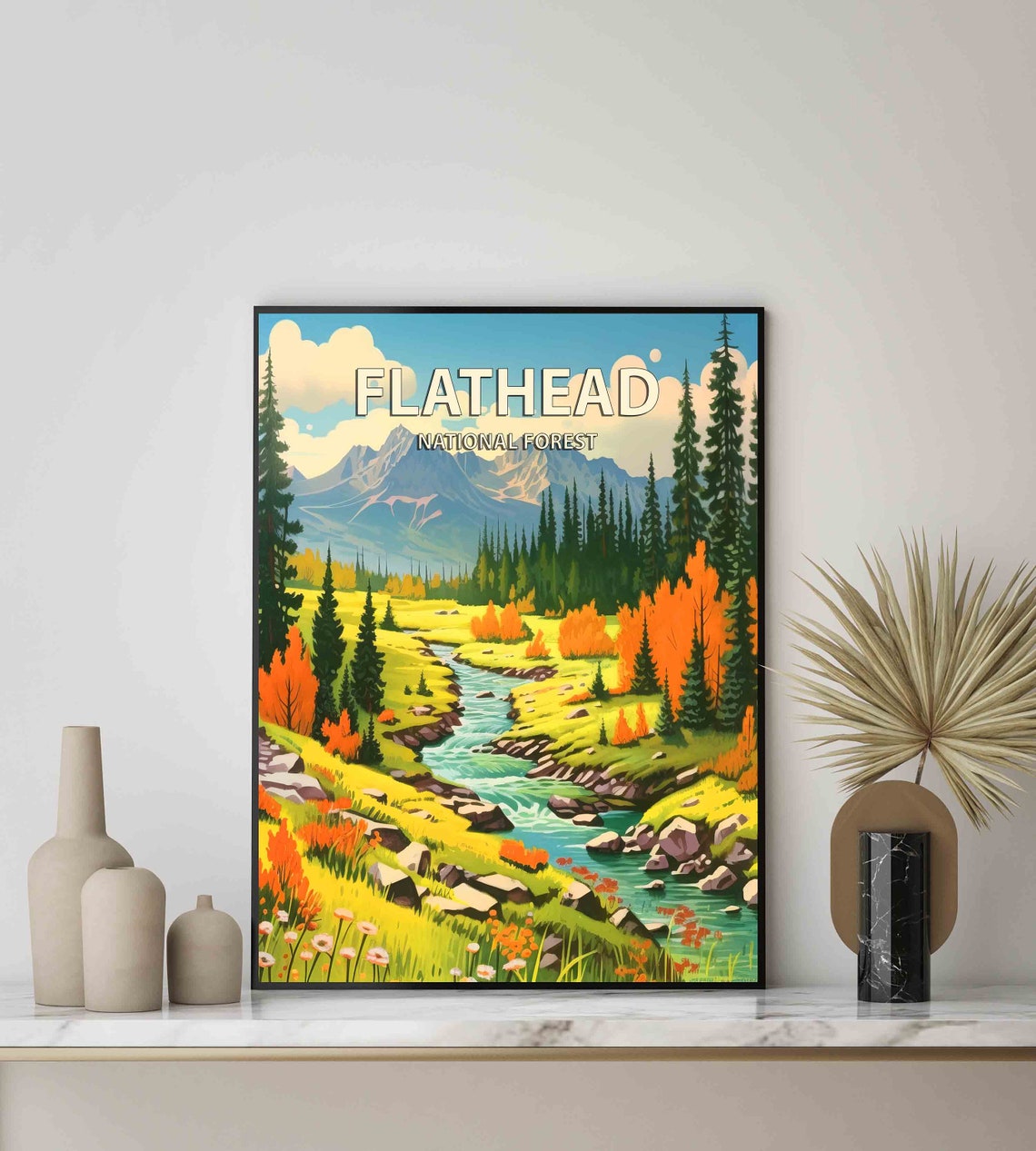 Flathead National Forest Mountain Stream Vintage Travel Poster - Image 3