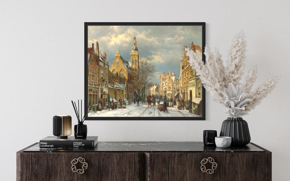 Snowy Vintage Dutch Street Winter Scene Old Master Style Poster - Image 2