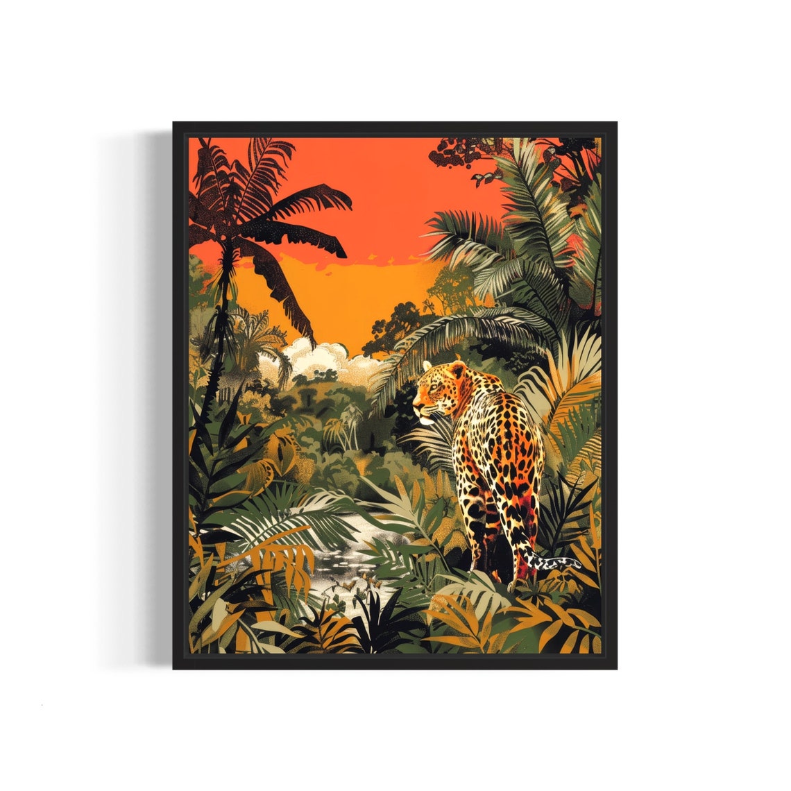 Leopard Stalking Through Lush Tropical Jungle At Dusk Poster
