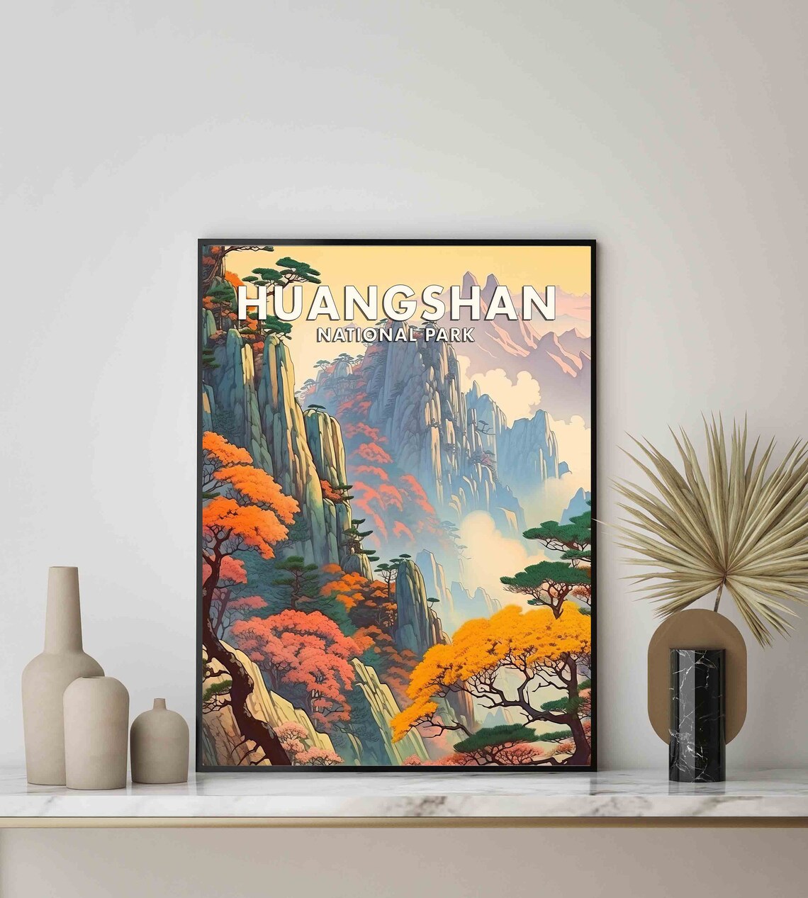 Huangshan National Park Granite Peaks Autumn Vintage Travel Poster - Image 2