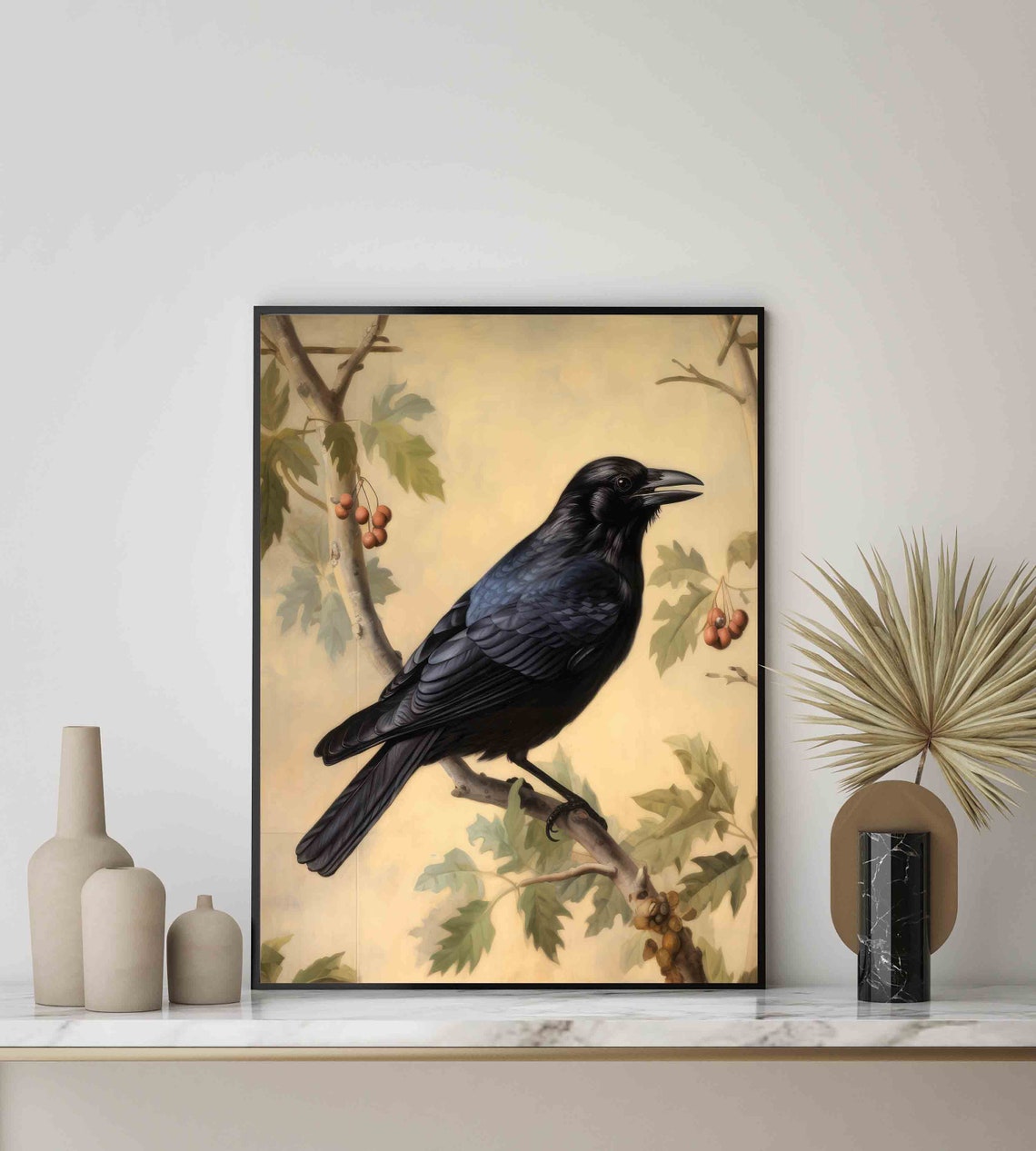 Black Crow Vintage Naturalist Illustration Berry Branch Poster - Image 2
