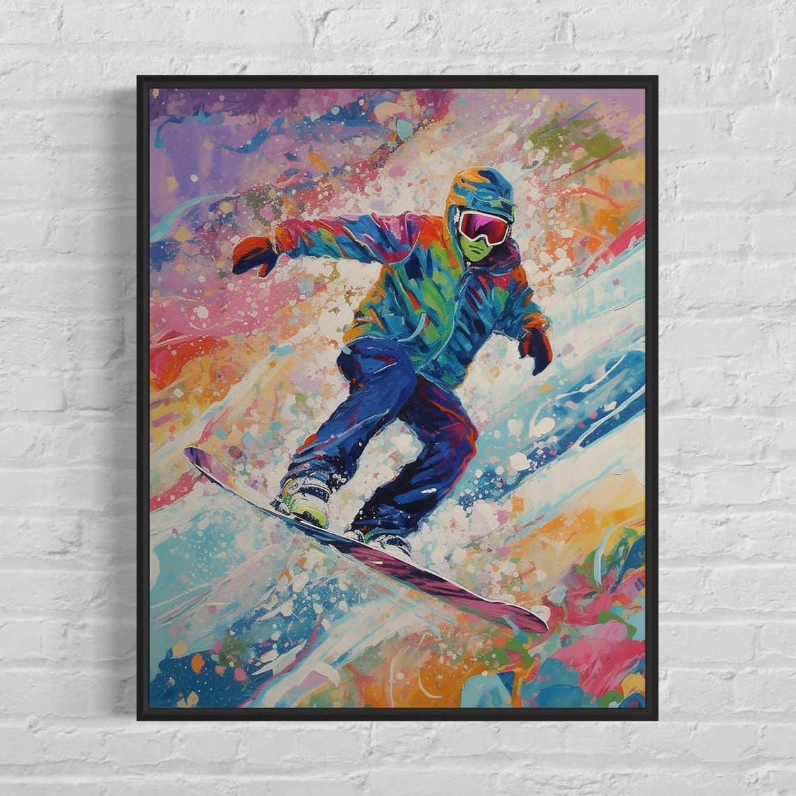 Snowboarder Carving Fresh Powder Colorful Abstract Sports Poster