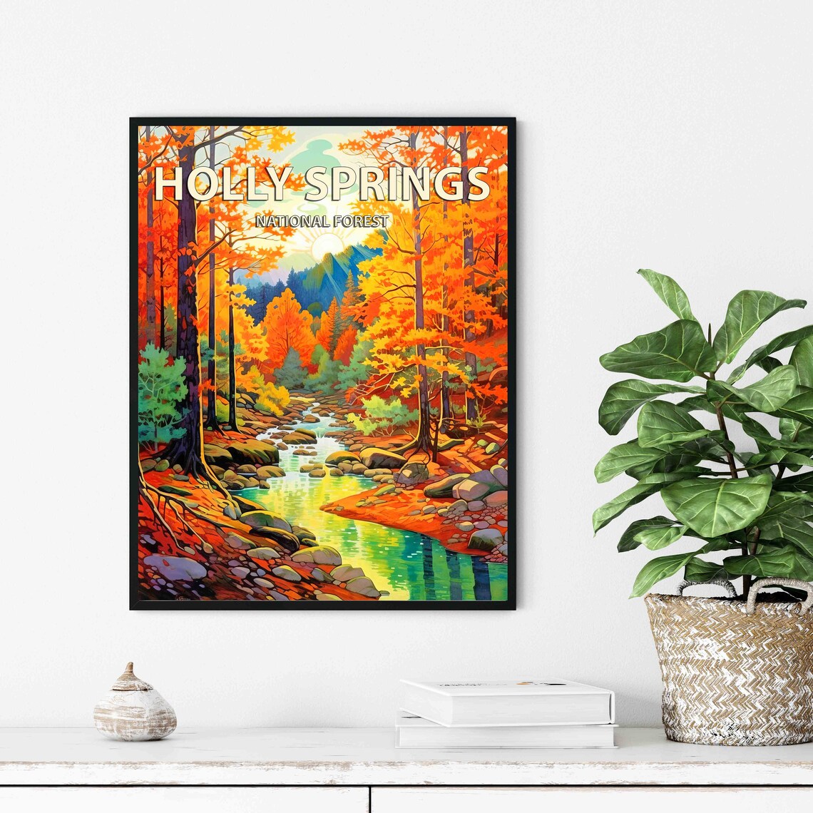Holly Springs National Forest Autumn Creek Retro Travel Poster - Image 2