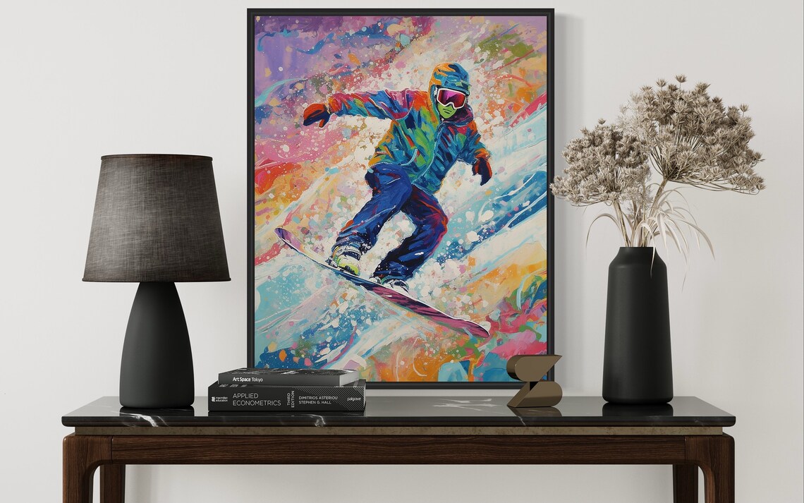 Snowboarder Carving Fresh Powder Colorful Abstract Sports Poster - Image 2