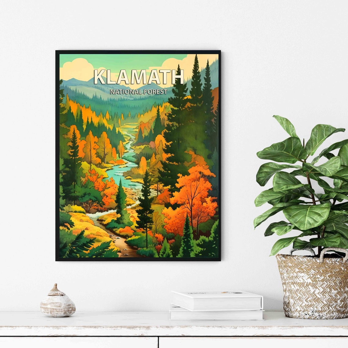 Klamath National Forest Poster with Autumn River Valley Landscape - Image 2