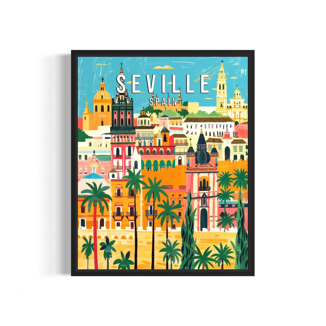 Seville Spain Colorful Old Town Giralda Cathedral Travel Poster
