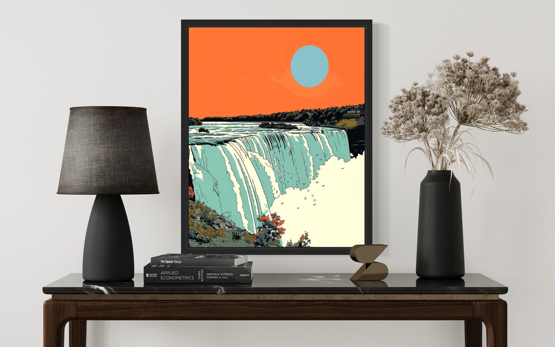 Niagara Falls Sunset Poster in Bold Orange and Teal Graphic Style - Image 3
