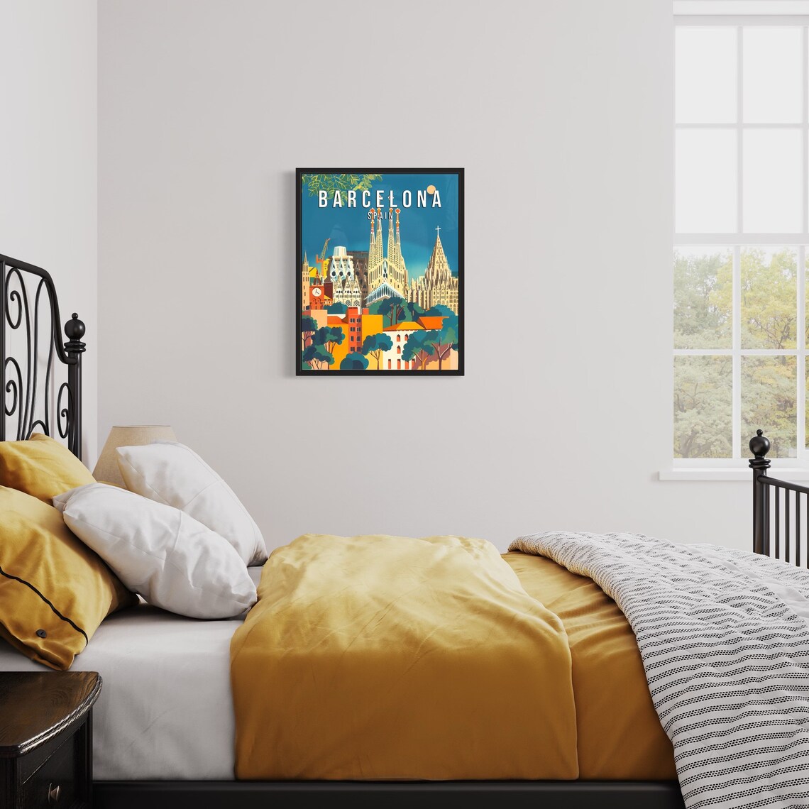 Barcelona Spain Retro City Travel Poster Sagrada Familia View - Image 3