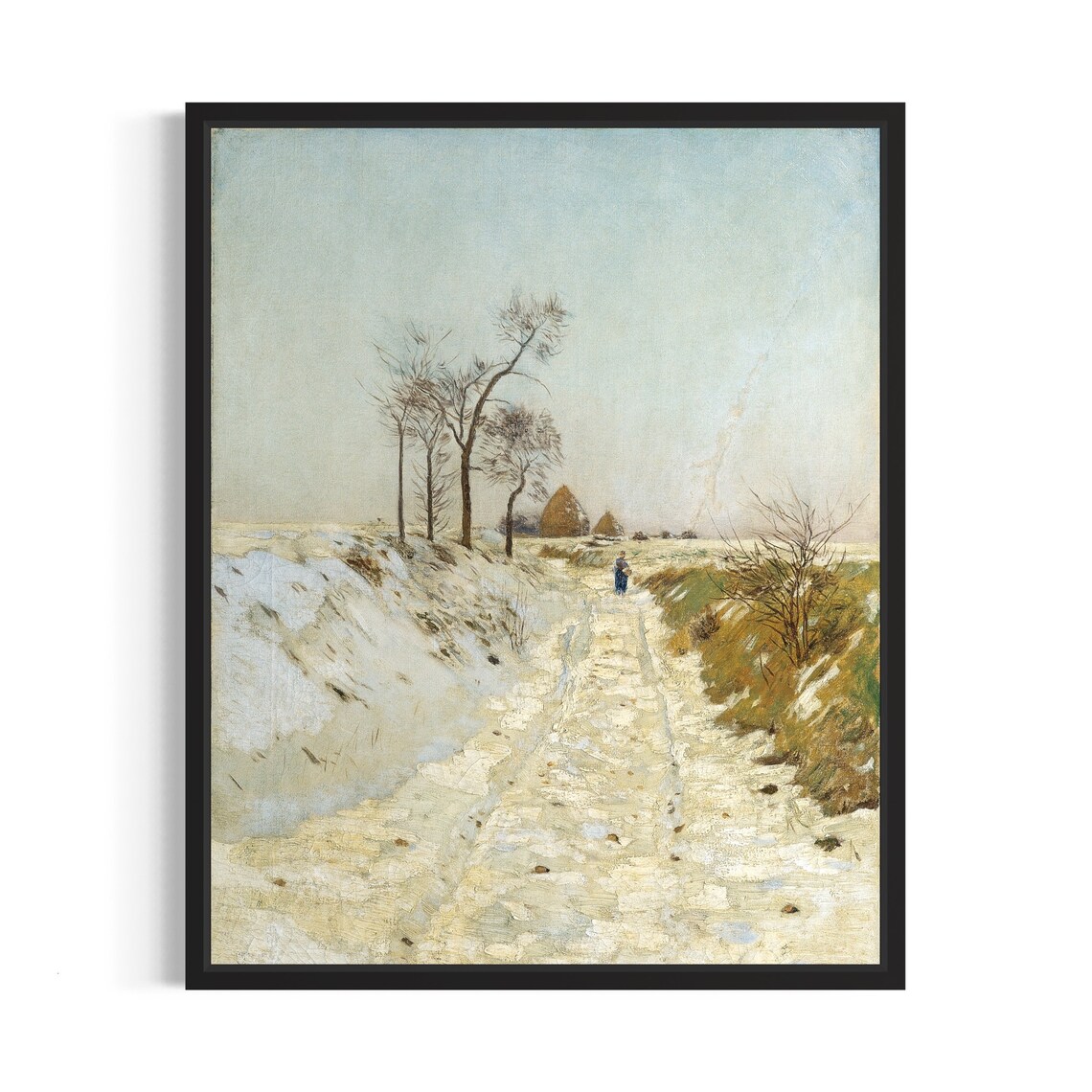 Snowy Rural Country Road Lonely Winter Landscape Vintage Art Poster