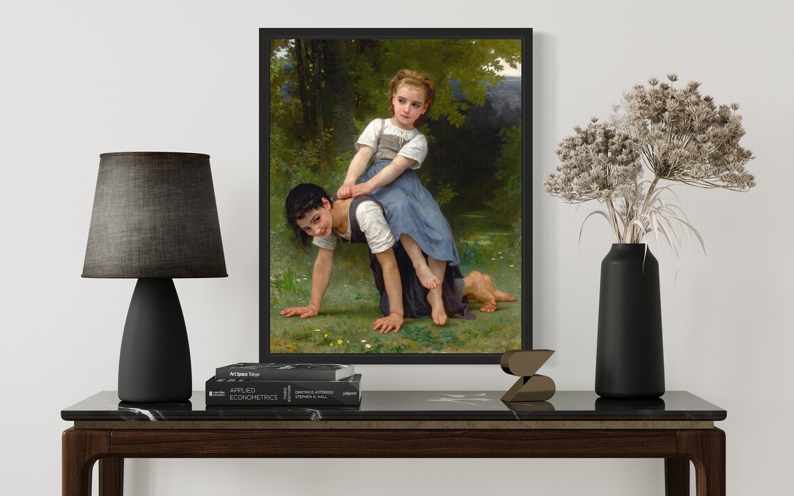 The Pony Back Ride 1884 Bouguereau Sisters Meadow Painting Poster - Image 3