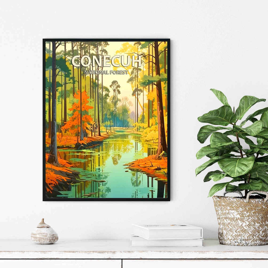 Conecuh National Forest Autumn Wetland Pine Reflection Travel Poster - Image 2