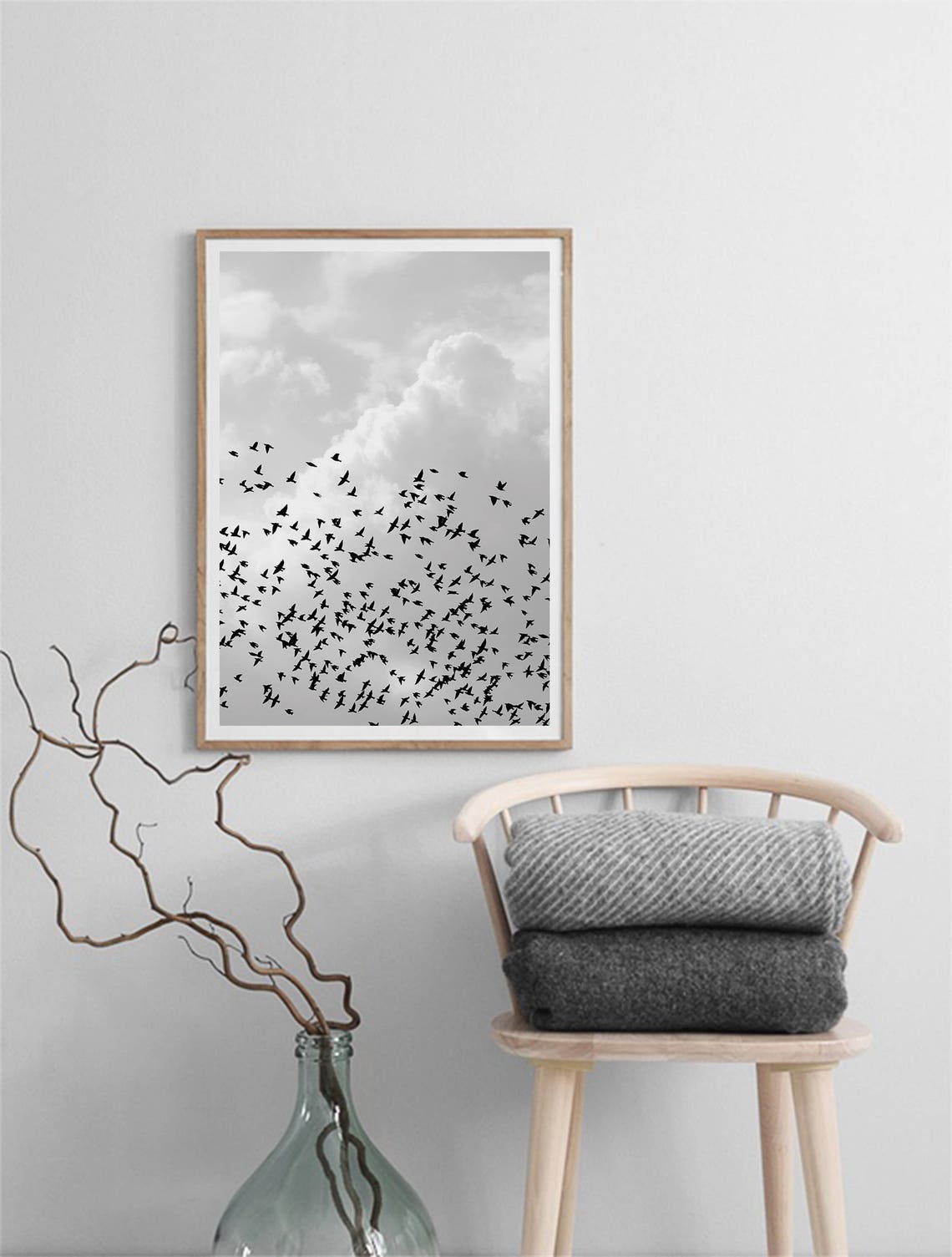 Flying Birds Flock Black And White Dramatic Cloudy Sky Nature Poster - Image 3