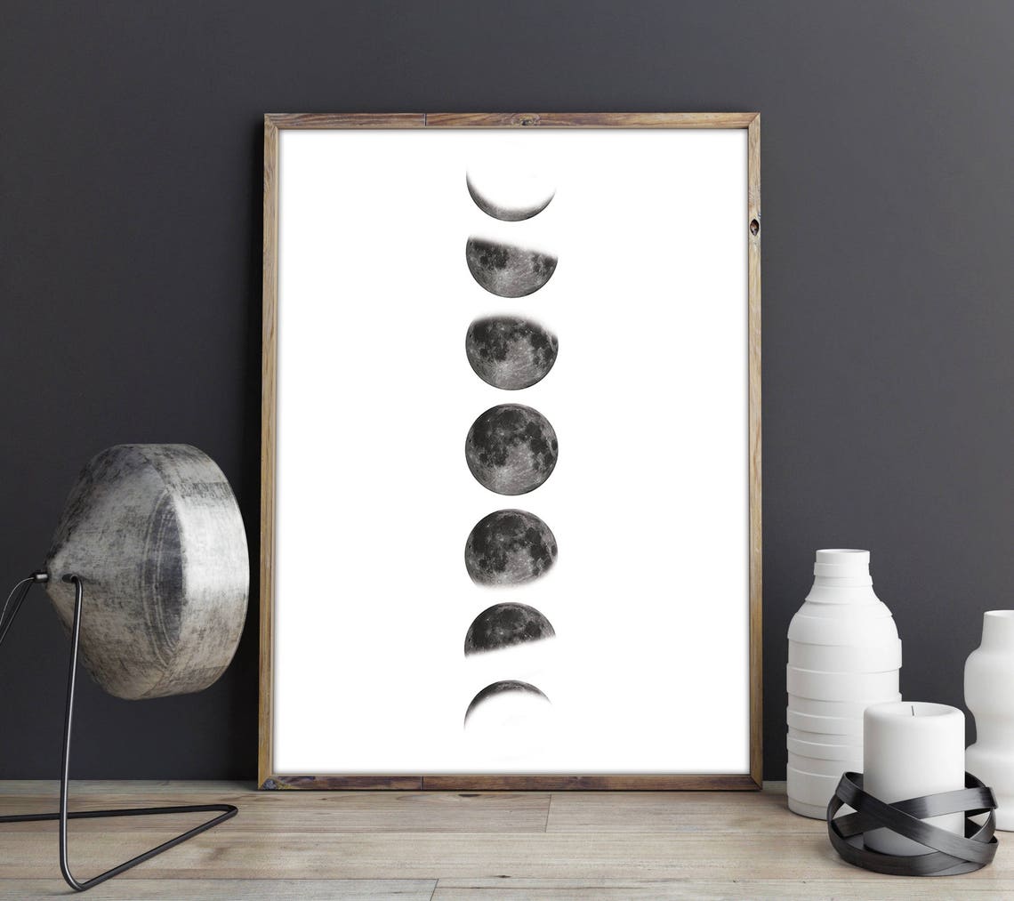 Moon Phases Minimalist Black and White Lunar Cycle Astronomy Poster - Image 3