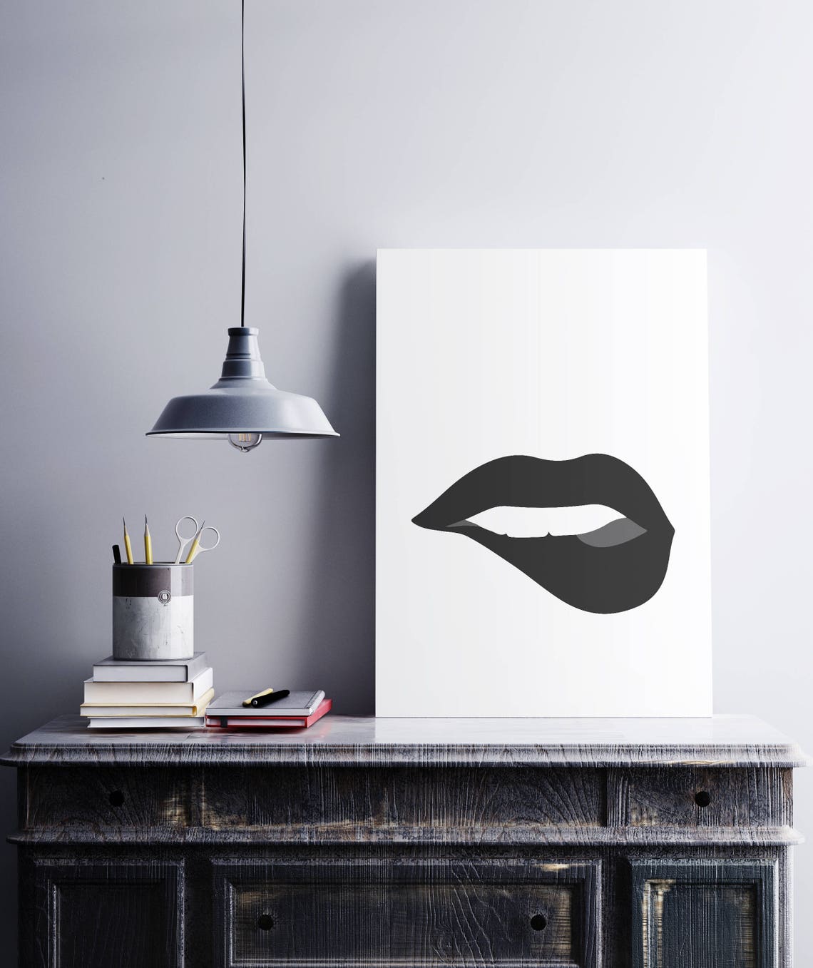 Dramatic Black Bitten Lips Bold Monochrome Pop Art Beauty Poster - Image 2