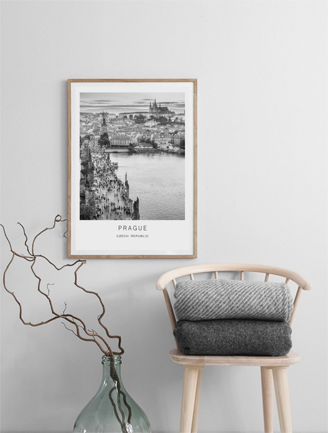 Prague Charles Bridge Czech Republic Black And White Photo Poster - Image 2