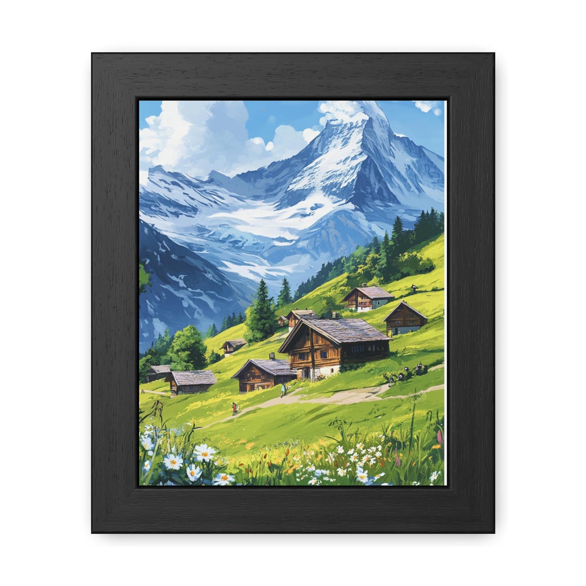 Swiss Alps Chalet Village Meadow Wildflowers Mountain Poster