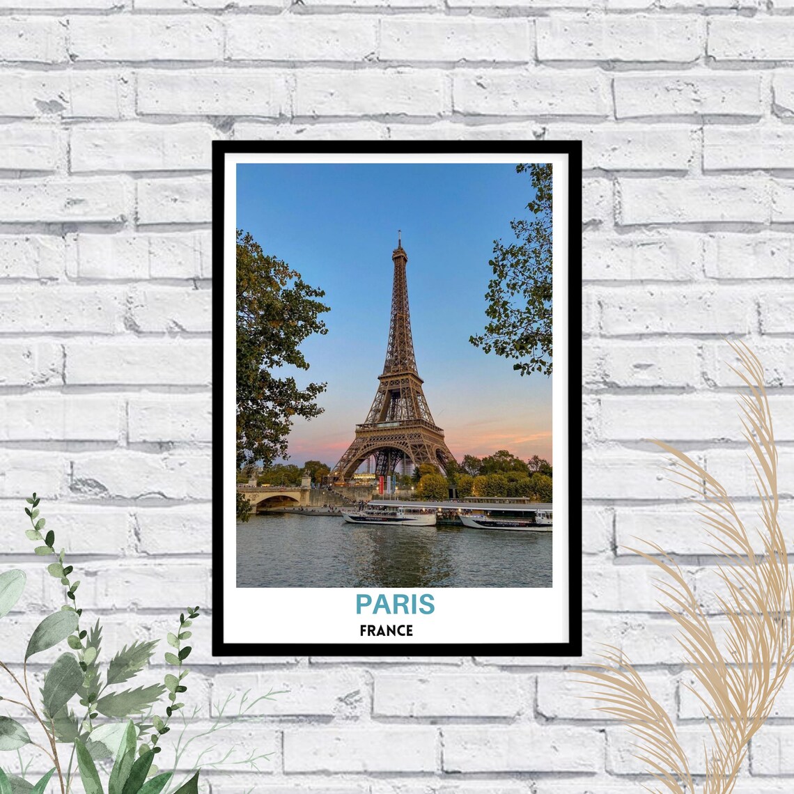 Paris France Eiffel Tower Sunset Seine River Real Photo Travel Poster