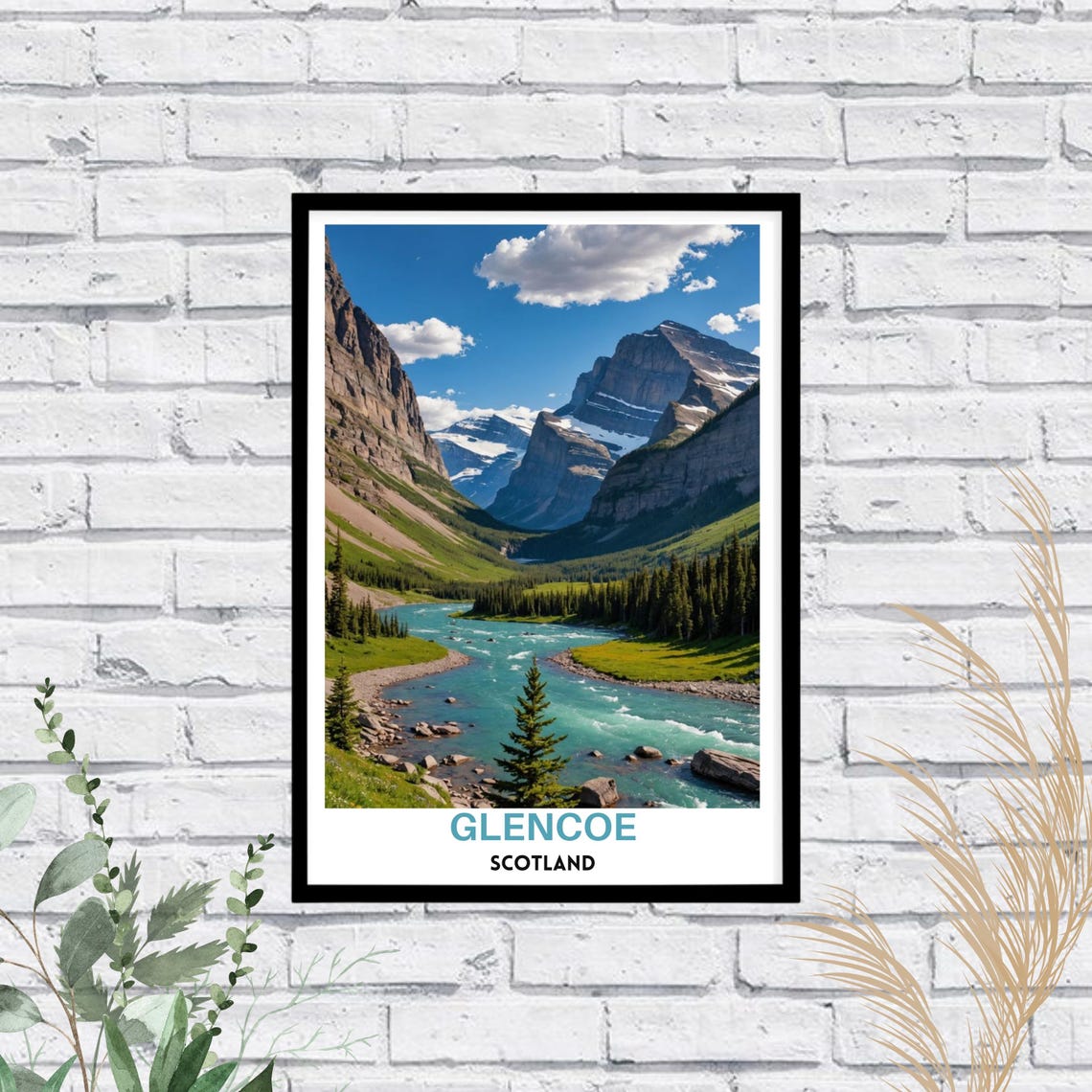 Glencoe Scotland Turquoise River Pine Forest Highland Valley Poster