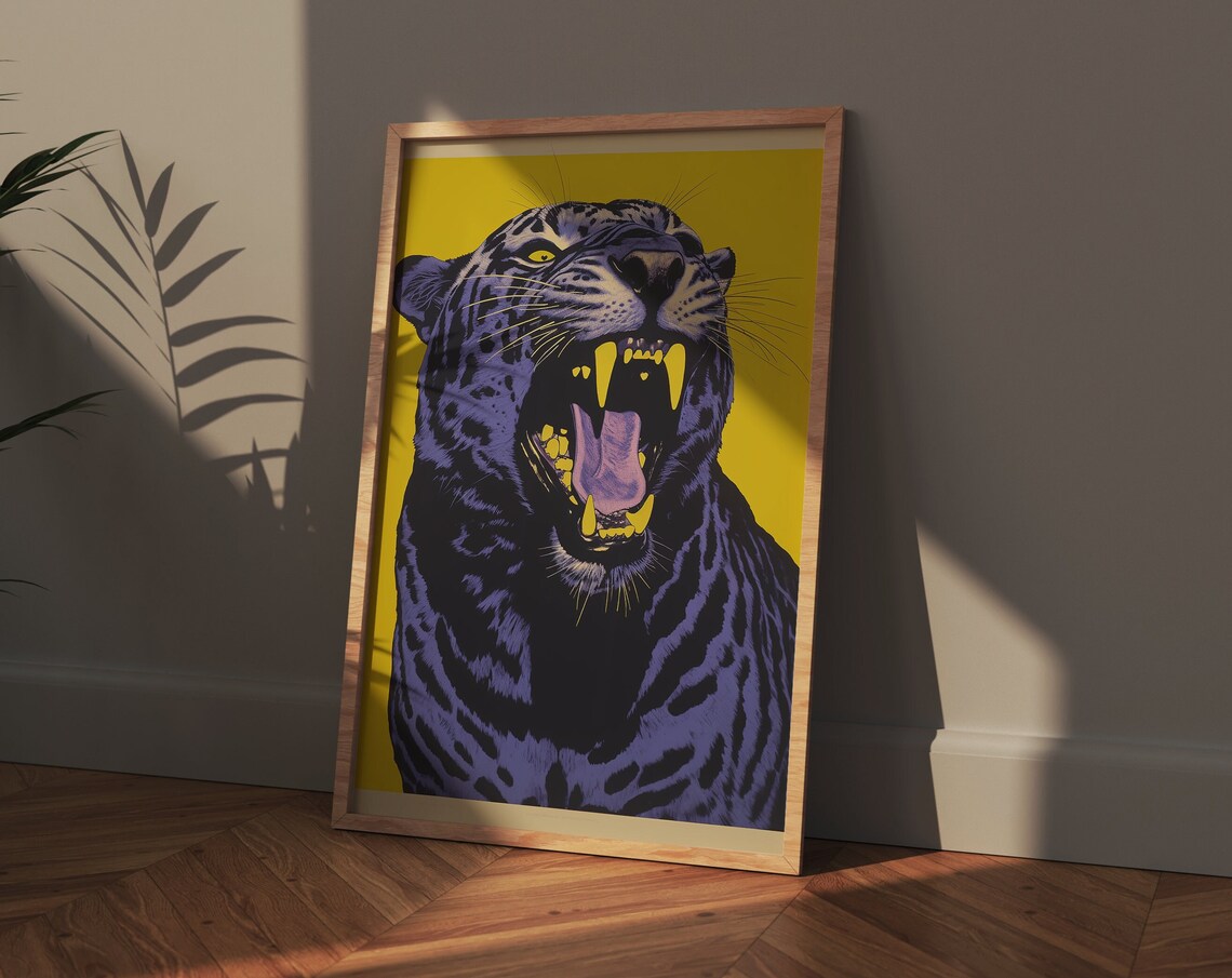 Purple Panther On Yellow Background Art Print