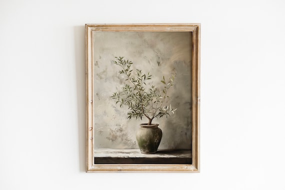 Cottagecore Olive Tree Oil Painting, Sage Green Art