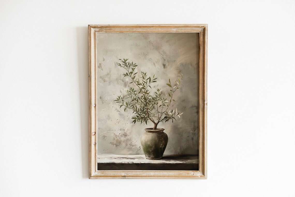 Cottagecore Olive Tree Oil Painting, Sage Green Art