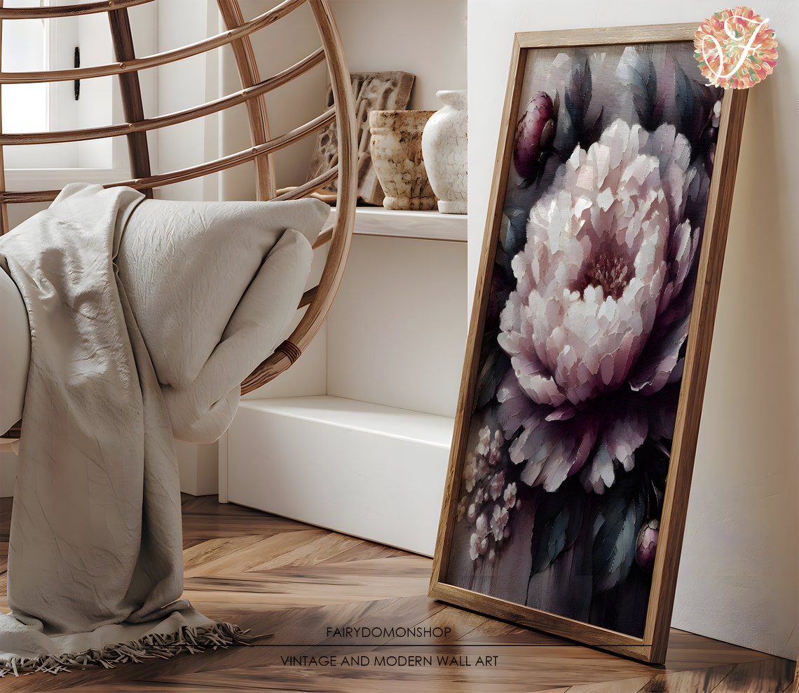 White Peony Bloom Moody Botanical Floral Oil Painting Poster - Image 3