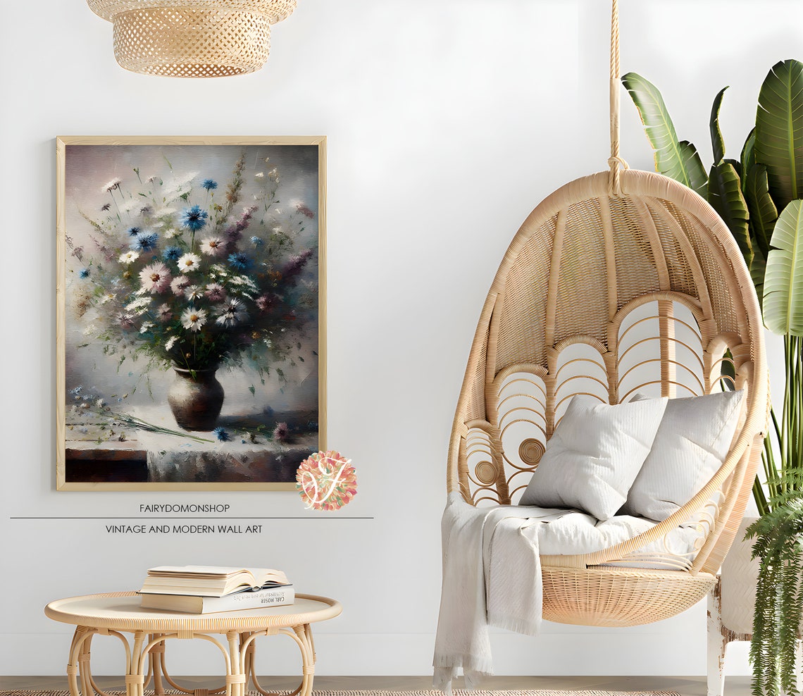 Vintage Wildflower Bouquet Rustic Vase Still Life Painting Poster - Image 2