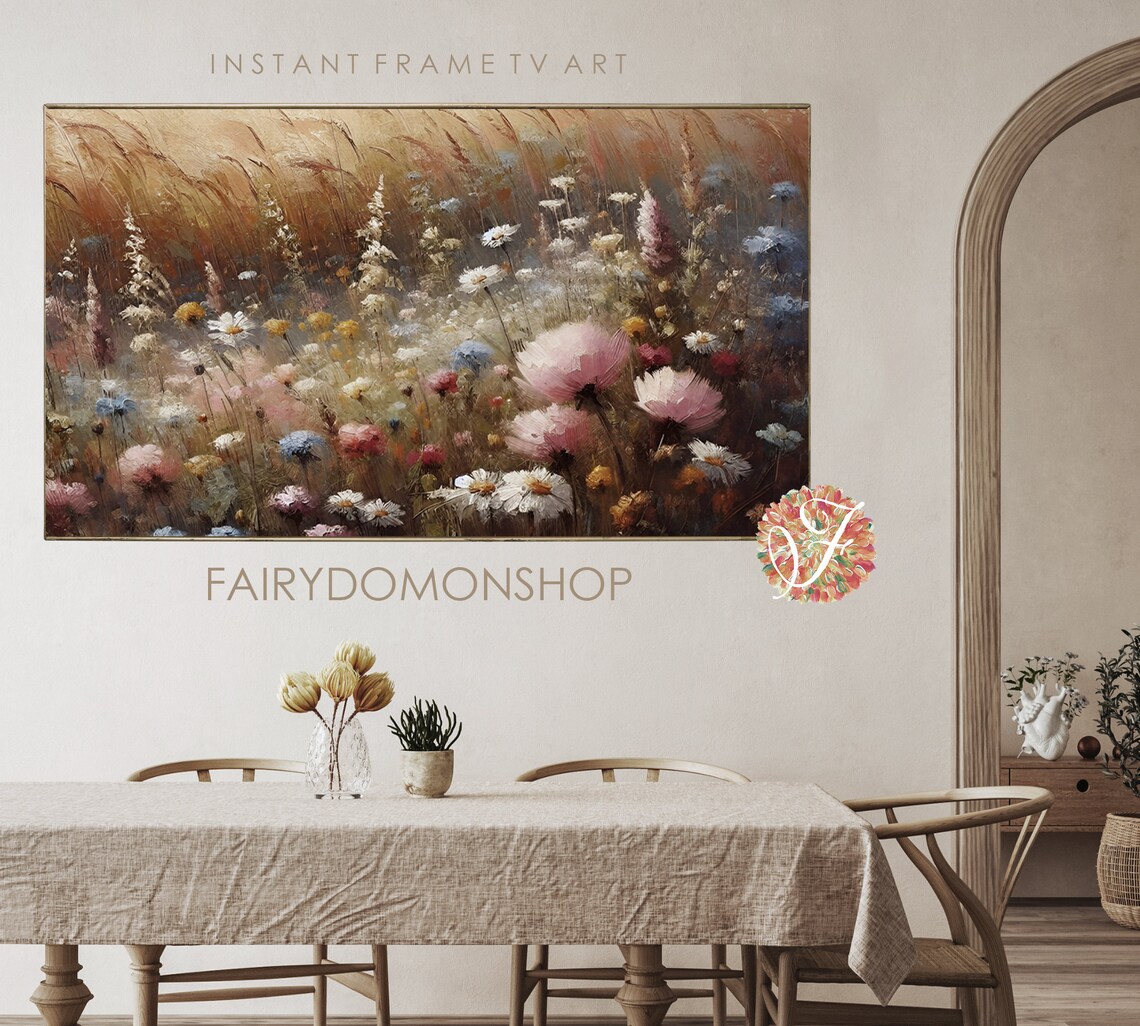 Wildflower Wheat Field Bright Summer Meadow Oil Painting Poster - Image 2