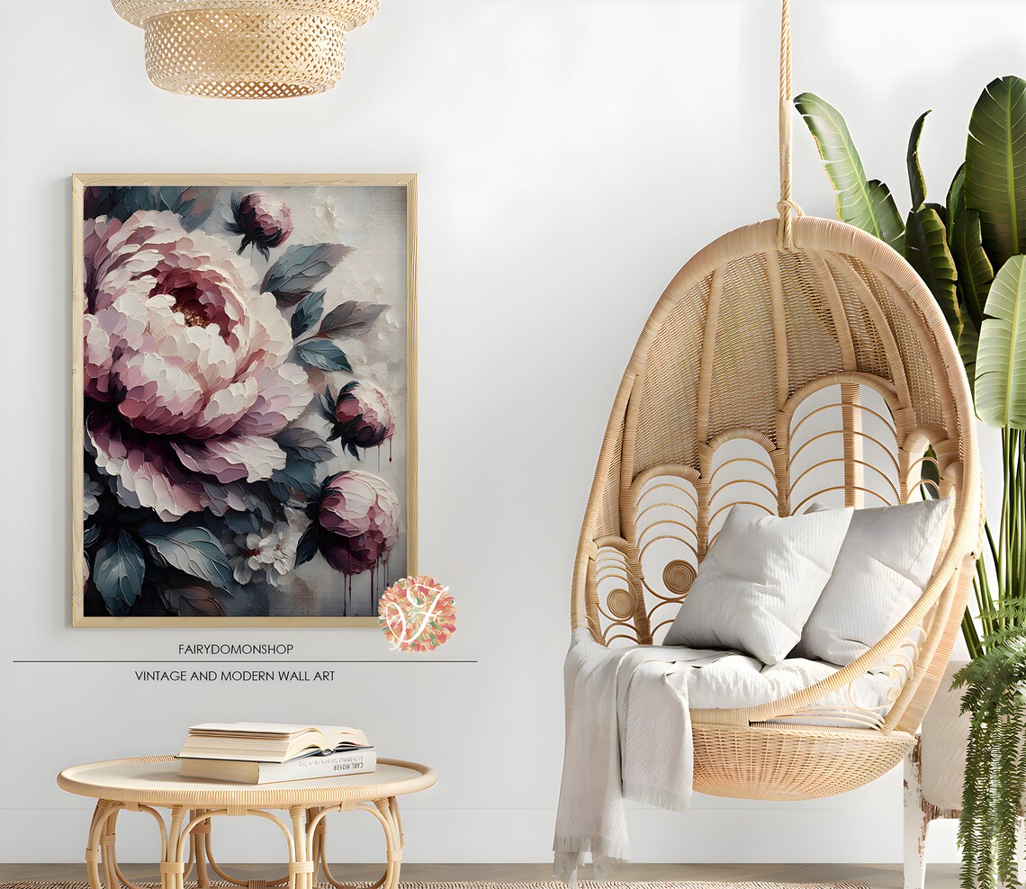 Impasto Pink Peony Blossom Textured Floral Oil Painting Poster - Image 2