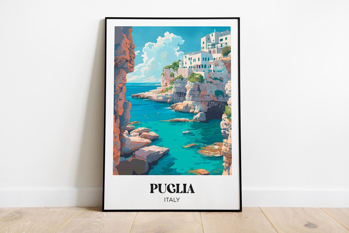 Puglia Watercolor Travel Poster, Italy Wall Art Print