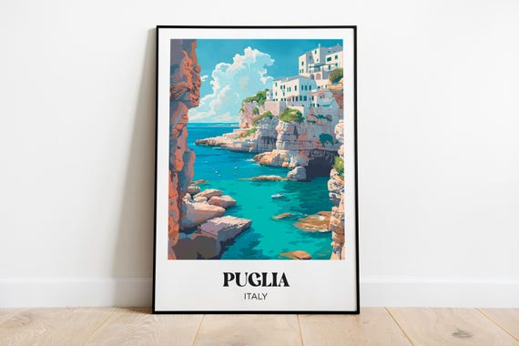 Puglia Watercolor Travel Poster, Italy Wall Art Print