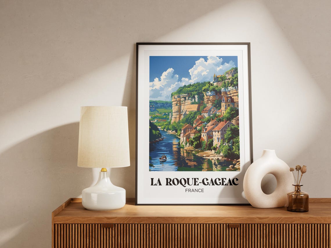 La Roque Gageac Travel Poster La Roque Gageac Print France Illustrated Painting France Watercolor Decor La Roque Gageac Gift - Image 3