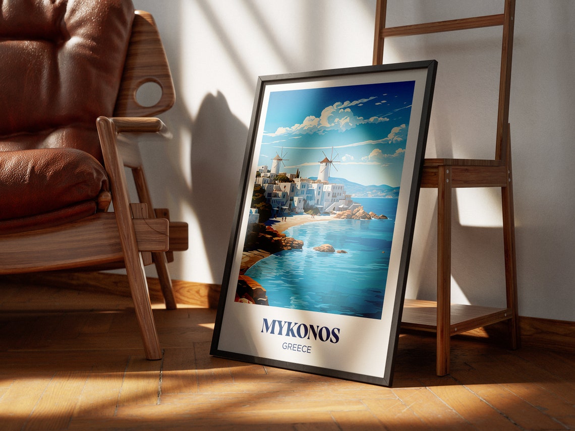 Mykonos Greece Windmills Whitewashed Town Aegean Sea Travel Poster - Image 4