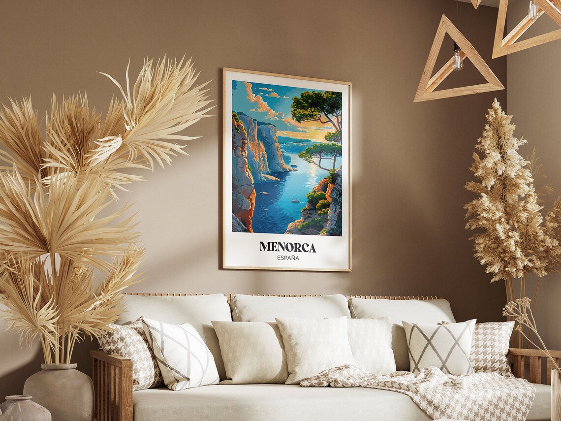 Menorca Espana Balearic Coastal Cliffs Sailboat Cove Travel Poster - Image 2