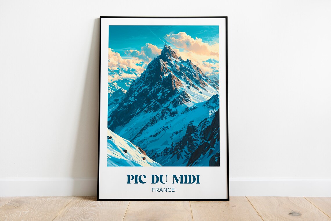 Pic Du Midi Travel Poster French Pyrenees Wall Art Print Lake Painting Illustration French Pyrenees Lake Watercolor Home Decor