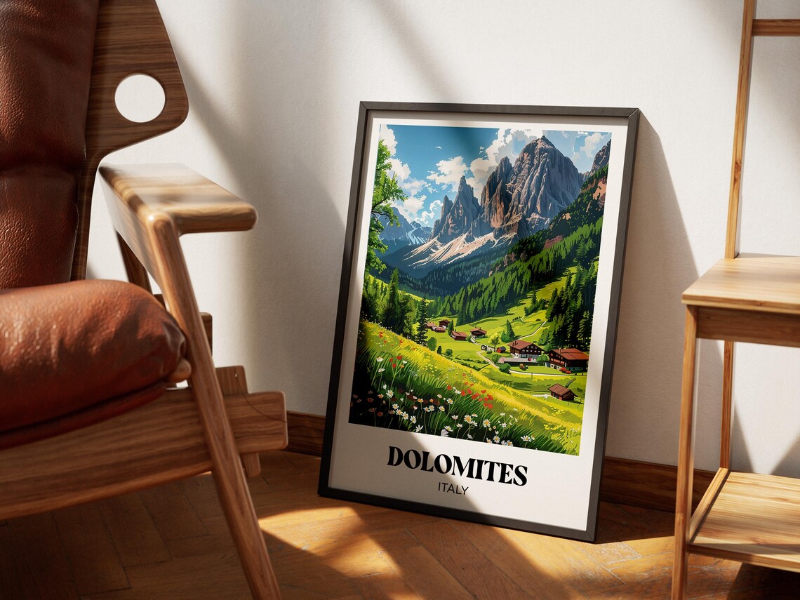 Dolomites Travel Poster, Watercolor Mountain Landscape - Image 2