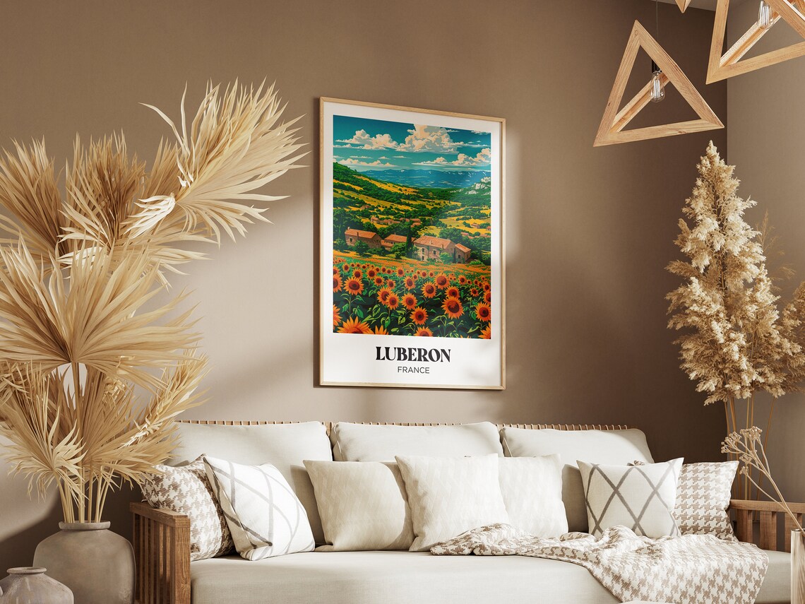 Luberon France Golden Sunflower Fields Stone Farm Travel Poster - Image 2