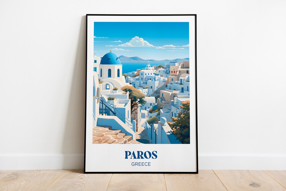Paros and Mykonos Travel Poster, Greece Watercolor