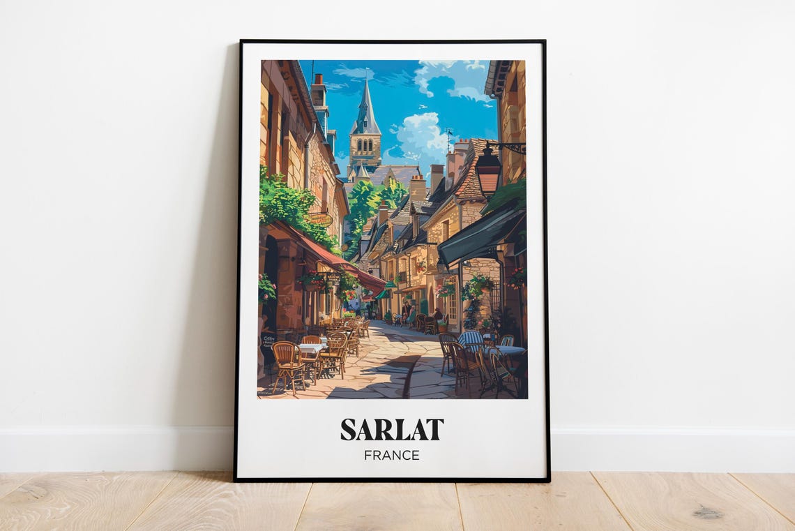 Sarlat La Canda Travel Poster Sarlat La Canda Print France Illustrated Painting France Watercolor Decor Dordogne Gift