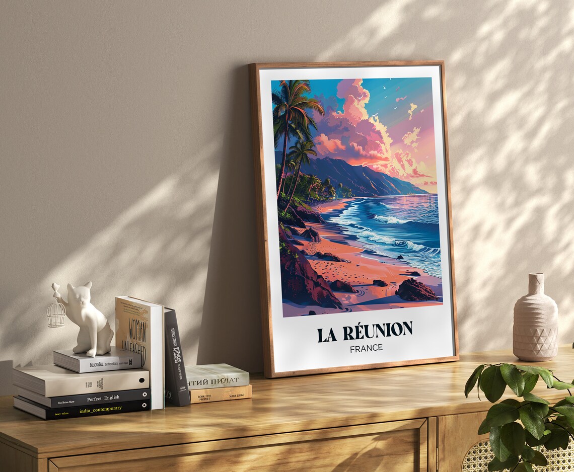 La Reunion Watercolor Travel Poster, Tropical Palm Art Print - Image 4