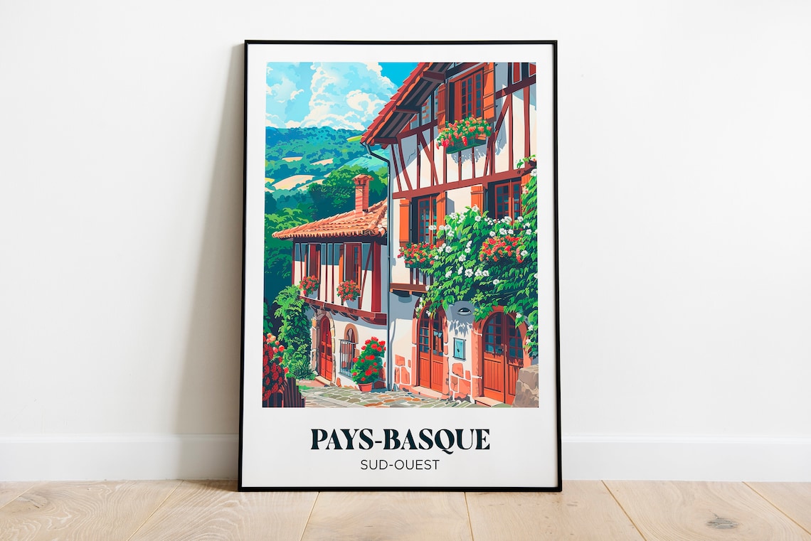 Pays Basque Travel Poster, Lake Watercolor Art Print