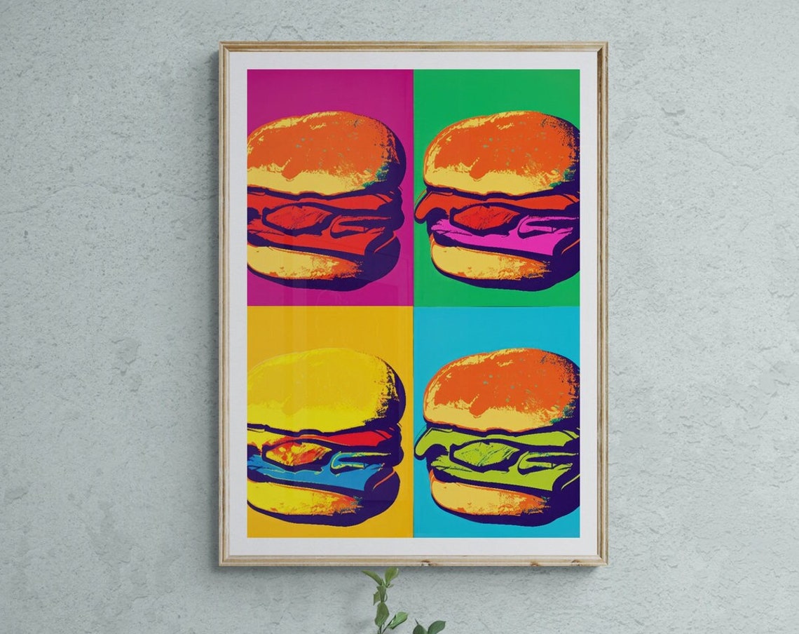 Four Panel Burger Pop Art Multicolor Screenprint Kitchen Poster - Image 2