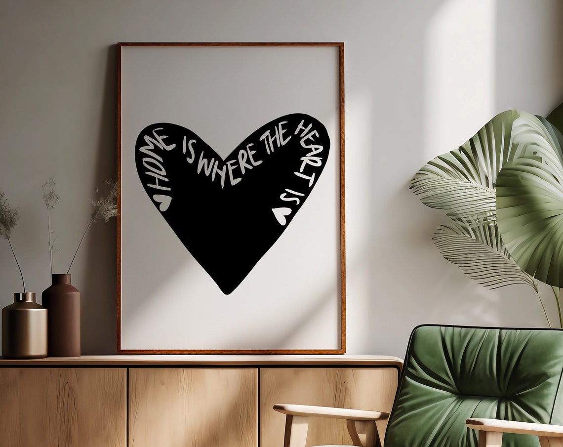 Home Is Where The Heart Is Big Black Heart Neutral Decor Poster - Image 3