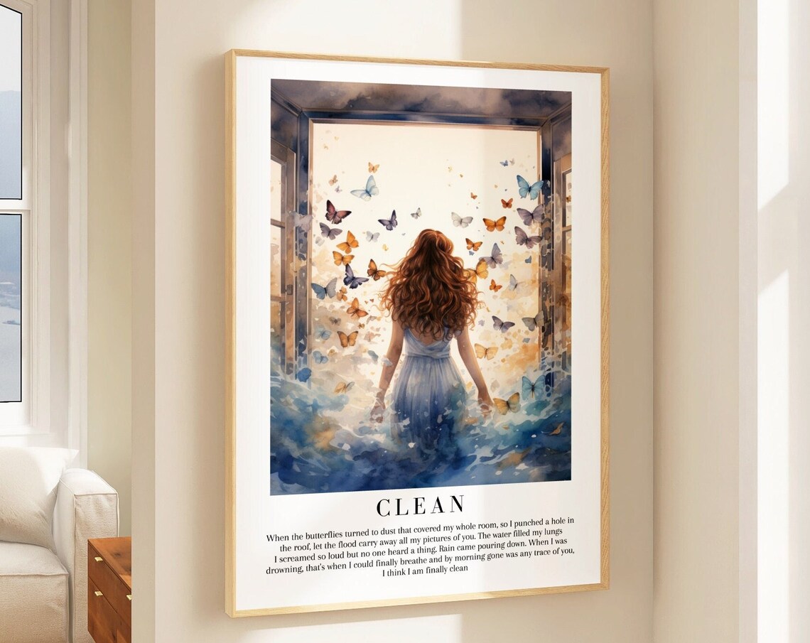 Clean Taylor Swift Butterfly Woman Watercolor Lyric Art Poster