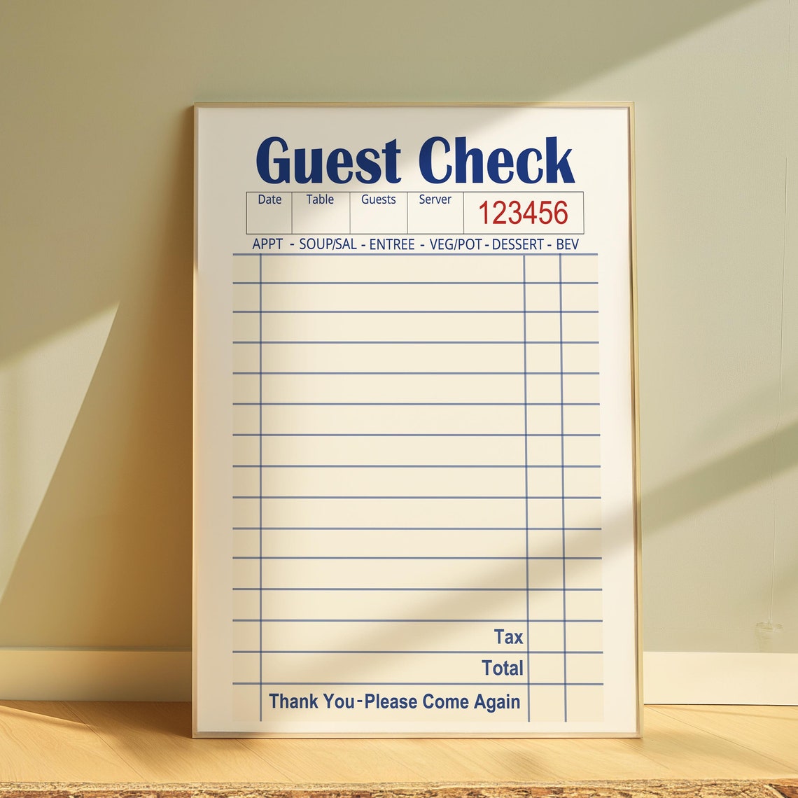 Blank Guest Check Art Print, Trendy Preppy Decor